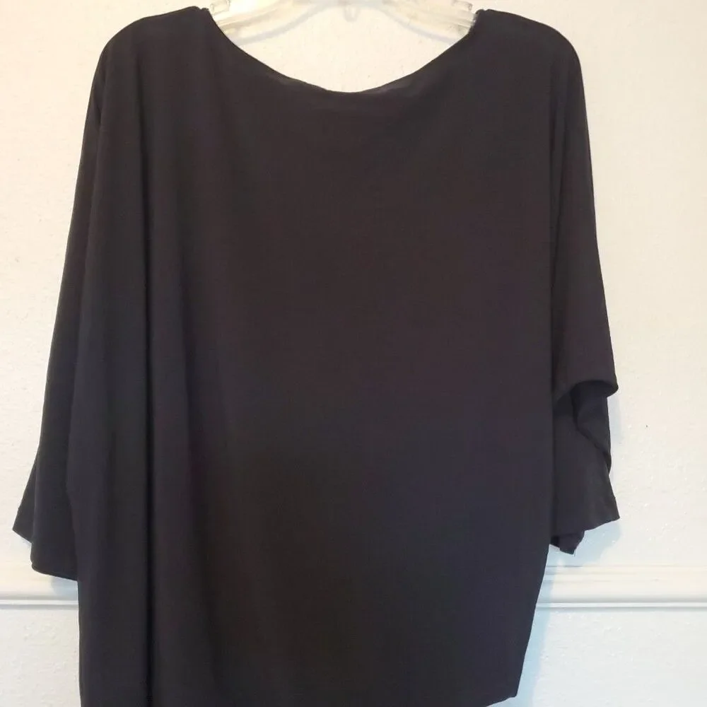 IMAN Assymetric Tunic‎ Blouse Side Ruched 3/4 Sleeve Womens Size XL Black - Picture 11 of 15